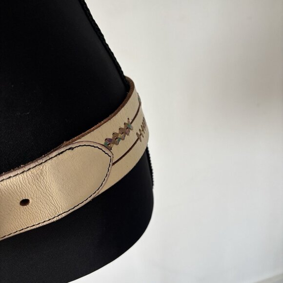 VTG Lucky Brand Leather Belt Womens L Flower Buckle Y2K Boho Southwestern Navajo - Picture 3 of 16